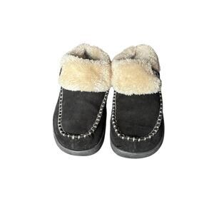 Earth Origins Suede Slipper w Faux Fur Run About Raine, SIZE 9M, black